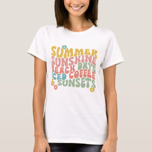 Camiseta Summer Say Retro Beach Pôrs do sol De Café