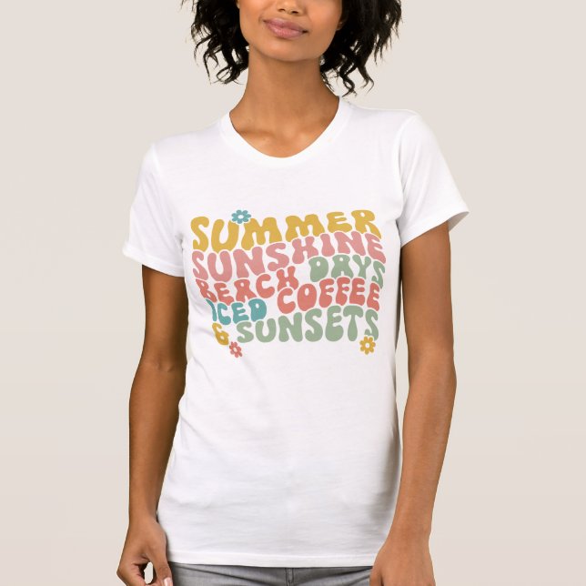 Camiseta Summer Say Retro Beach Pôrs do sol De Café (Frente)