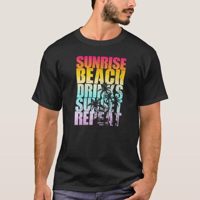 Camiseta Summer Sunrise Beach Drinks Sunset Repeat Beach    (Frente)