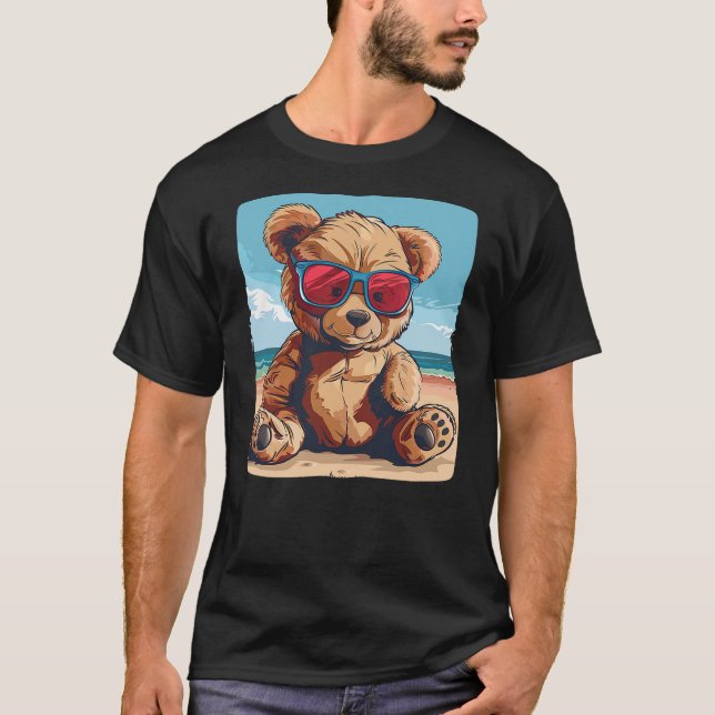 Camiseta Summer Teddy Bear with sunglasses and beach for Va (Frente)