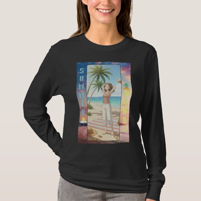 Camiseta Summer Vibes Anime Beach Scene – Character Art  (Frente)