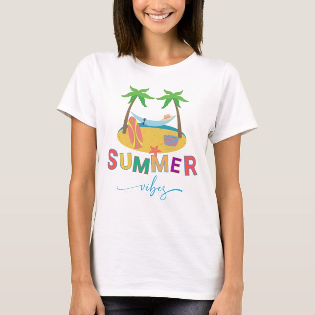 Camiseta Summer Vibes Beach Palm Trees Women (Frente)