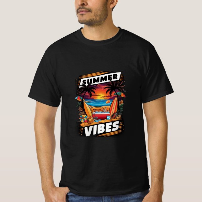 Camiseta Summer Vibes Beach Scene T-Shirt - Diversão Tropic (Frente)