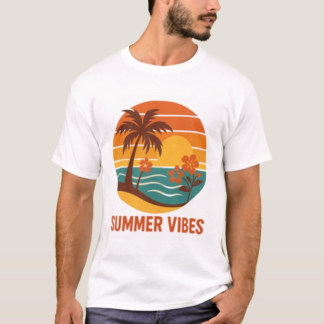 Camiseta Summer Vibes - Design brilhante, tropical e divert (Frente)