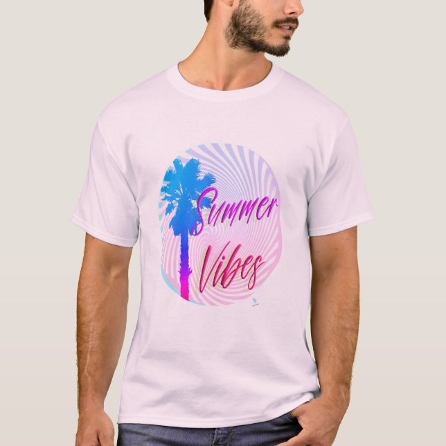 Camiseta Summer Vibes Neon Palm Tree Slogan (Frente)