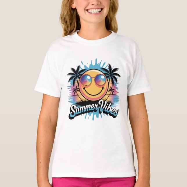Camiseta Summer Vibes Neon Smiley face Trendência Colorida (Frente)