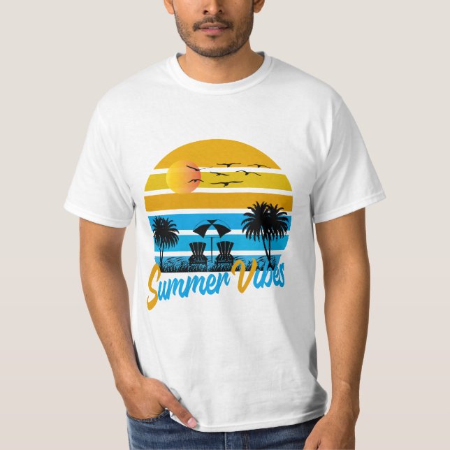 Camiseta Summer Vibes Retro Sunset Beach T Shirt (Frente)