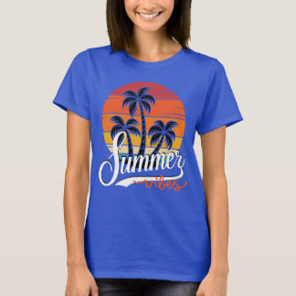 Camiseta Summer Vibes Retro Sunset e Palmeiras Mulheres
