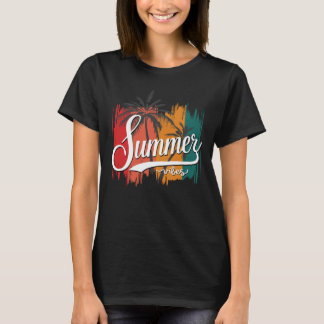 Camiseta Summer Vibes Retro Sunset e Palmeiras Mulheres