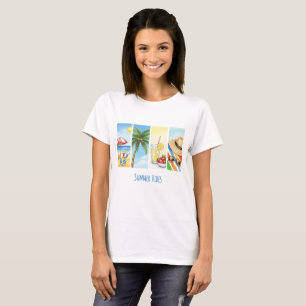 Camiseta Summer Vibes Sublimação T-Shirt   Retro Beach Sce