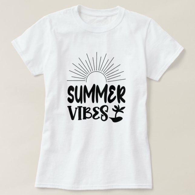 Camiseta Summer Vibes Sun e Palm Tree Trendy T-Shirt (Frente do Design)