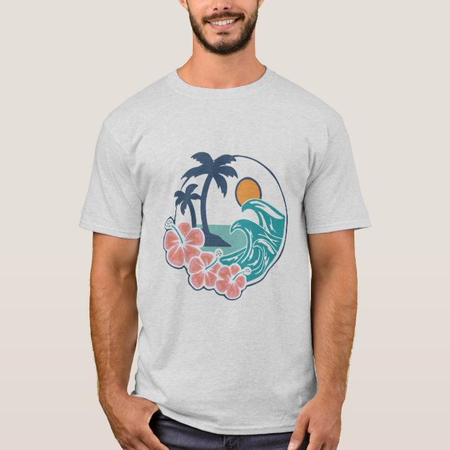 Camiseta Summer Vibes Sunset Beach, Estilo Retrô V (Frente)