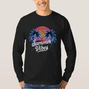 Camiseta Summer Vibes Synthwave T-Shirt - Neon Palm Tree