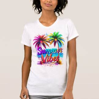 Camiseta Summer Vibes Tropical Rainbow Palm Design