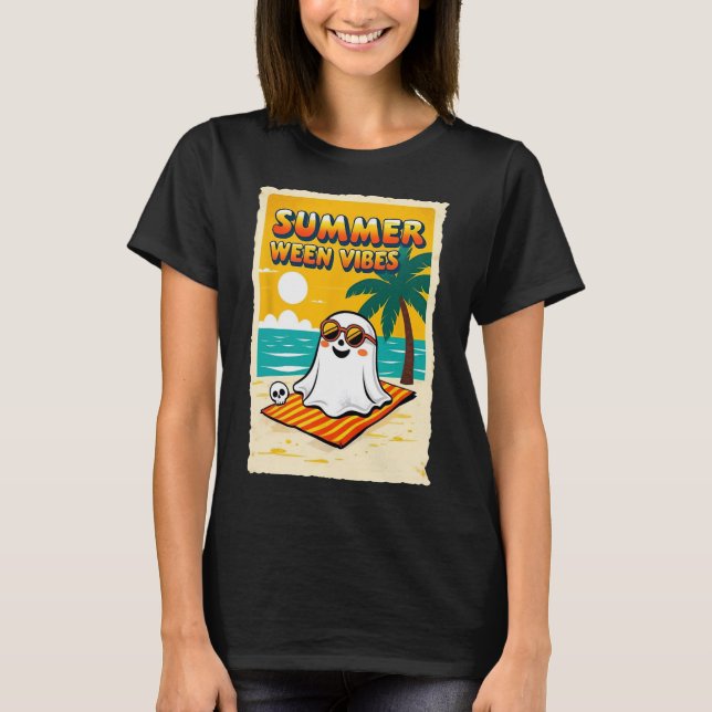 Camiseta Summer Ween Vibes Ghost Beach Diversão Halloween T (Frente)
