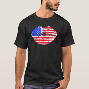 Camiseta Summer Women 4 de julho Lábios American Flag Kiss 