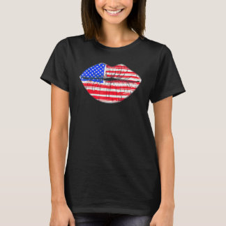 Camiseta Summer Women 4 de julho Lábios American Flag Kiss 