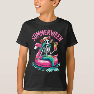 Camiseta Summerentre Mermaid Skeleton Beach Flamingo Hallow