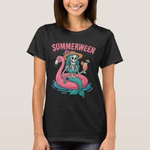 Camiseta Summerentre Mermaid Skeleton Beach Flamingo Hallow