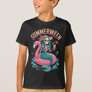 Camiseta Summerentre Mermaid Skeleton Beach Flamingo Hallow