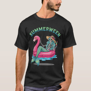 Camiseta Summerentre Sereid Skeleton Flamingo Float Hallowe