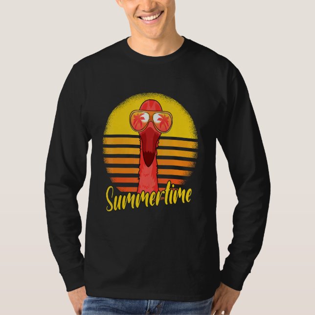 Camiseta Summertime Flamingo Retro Sunset Beach Fl (Frente)