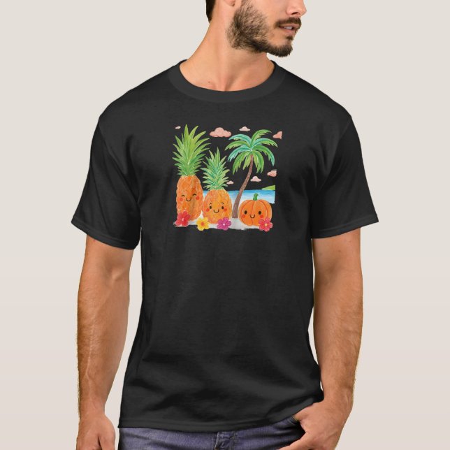 Camiseta Summerween Pineapple Hibiscus Pumpkin Beach Holida (Frente)