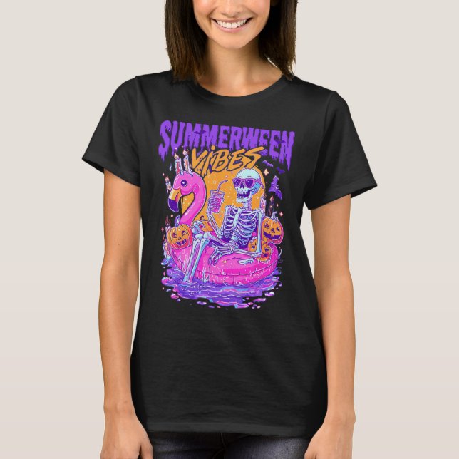Camiseta Summerween Skeleton Spooky Summer Beach Skelly Hal (Frente)