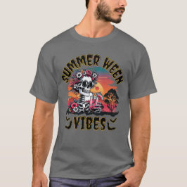 Camiseta Summerween Skeleton Vibes – Floral Sunset Retro
