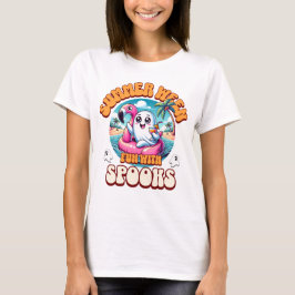 Camiseta Summerween Spooky Cute Ghost Flamingo Float Beach