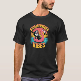 Camiseta Summerween Vibes Skeleton Flamingo Float Summer Ha