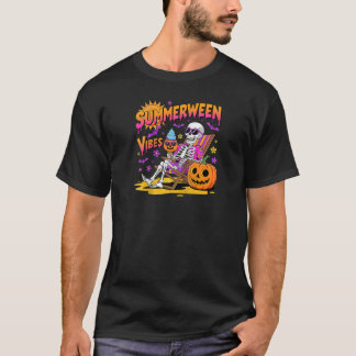 Camiseta Summerween Vibes Skeleton Pumpkin Férias Spooky