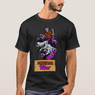 Camiseta Summerween Vibes Skeleton Riding a Shark