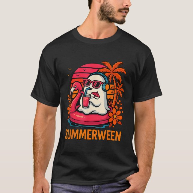 Camiseta Summerwin Funny Ghost Halloween Summer Flamingo B (Frente)