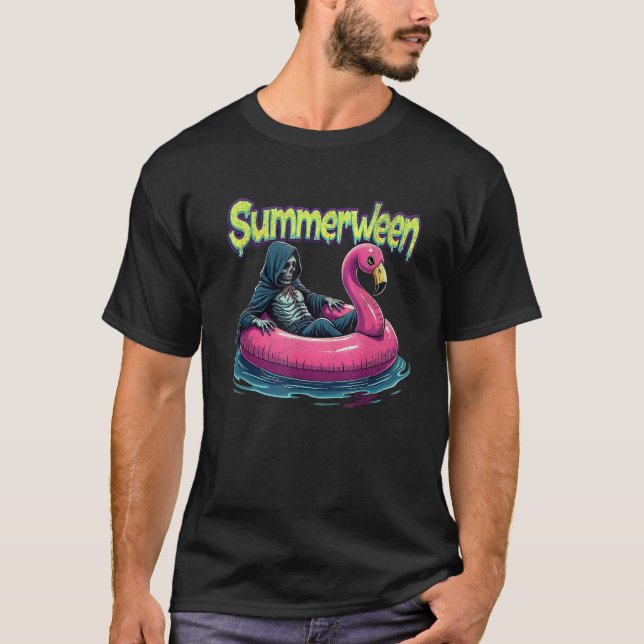 Camiseta Summerwin Grim Reaper Flamingo Gothic Halloween B (Frente)