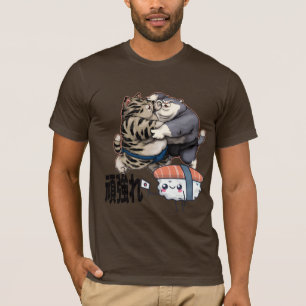 Camiseta Sumo Cats Luta por Sushi Kawaii Japonês  