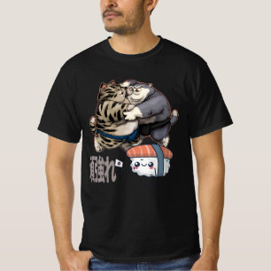 Camiseta Sumo Cats Luta por Sushi Kawaii Japonês