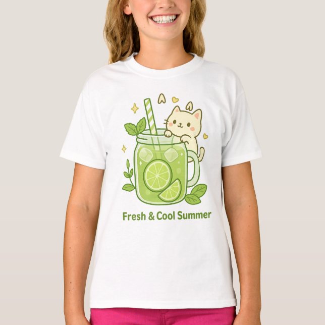 Camiseta Sumo de Limão fresco e Design Kawaii Gato gótico (Frente)