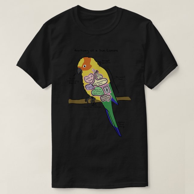 Camiseta Sun Conure Funny Parrot   Anatomy of a Sun Conure  (Frente do Design)