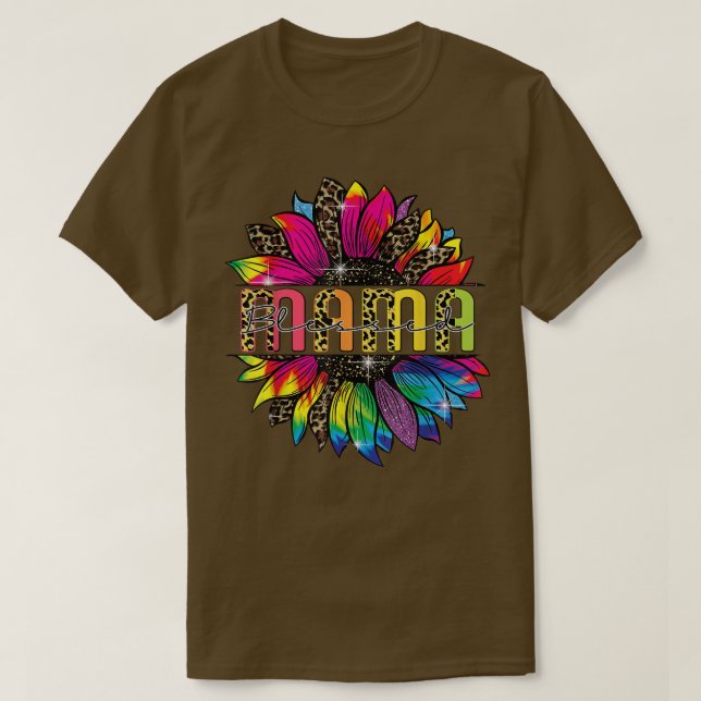 Camiseta Sun Flower Benched Mama Leopard Tea Dia de as mães (Frente do Design)