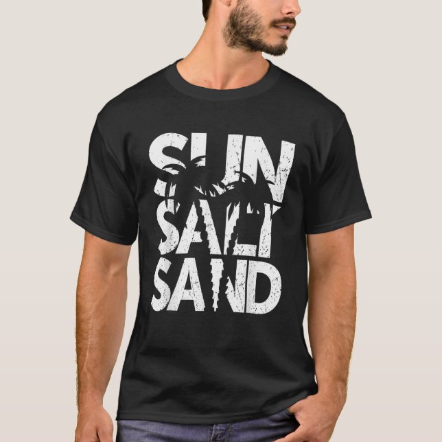 Camiseta Sun Salt Sand Palm Tree Hawaii Beach Summer Vacati (Frente)