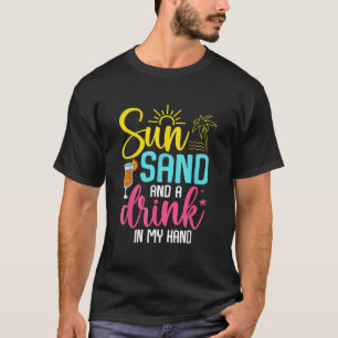 Camiseta Sun Sand e uma bebida nas minhas férias de verão