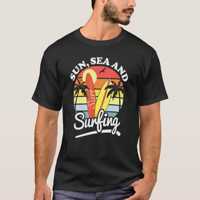 Camiseta Sun Sea And Surfing Beach Sunset Surfboard 1 (Frente)