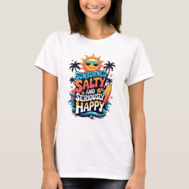 Camiseta Sunburned Salty and Happy – Retro Beach Vibes