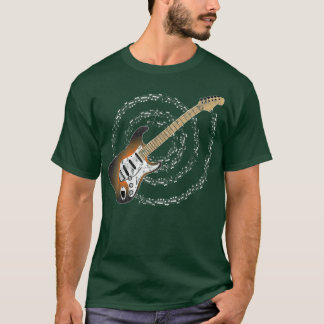 Camiseta Sunburst Electric Guitar Spiraling Notas Musicais