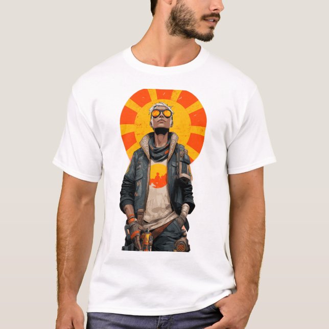 Camiseta Sunburst Scout – Post-Apocalyptic Hero Portrait (Frente)