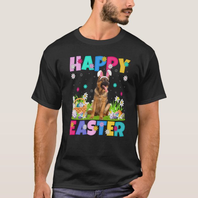 Camiseta Sund de Páscoa de Cachorro German shepherd Coelho  (Frente)