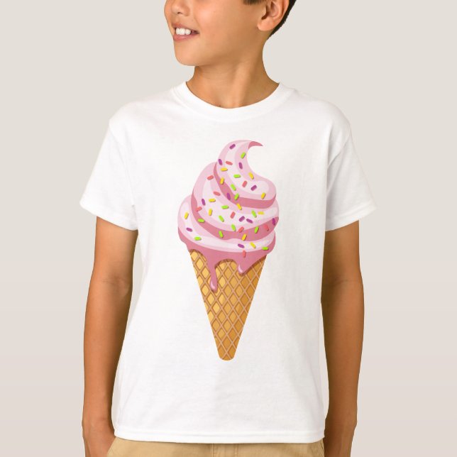 Camiseta Sundae de morango em cone de waffle com cobertura (Frente)