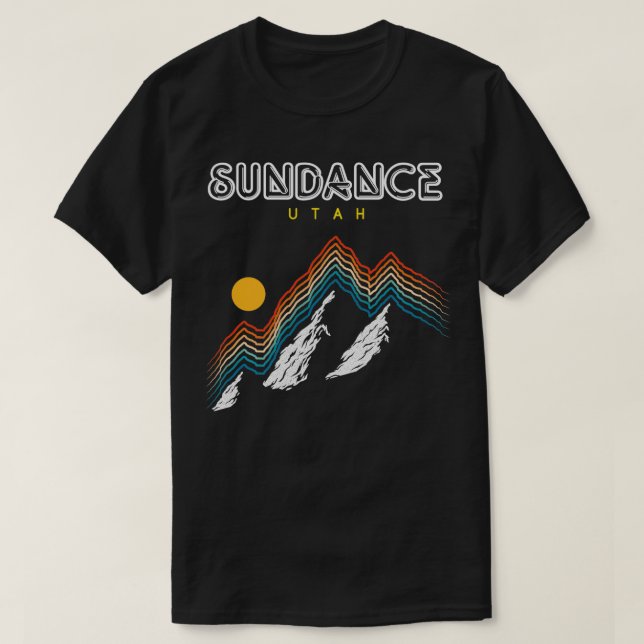 Camiseta Sundance Utah EUA caminhando e escalando Retro dos (Frente do Design)