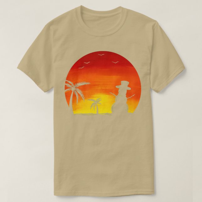 Camiseta Sundown Snowman Under Palm Trees Beach Christmas I (Frente do Design)